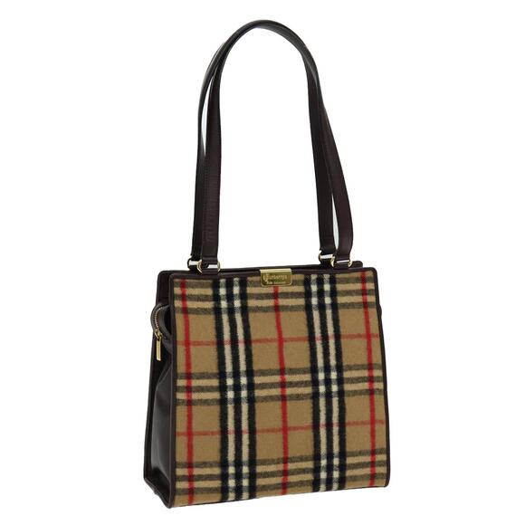 Burberry Nova Check Shoulder Bag Wool Beige Gold - Picture 1 of 16